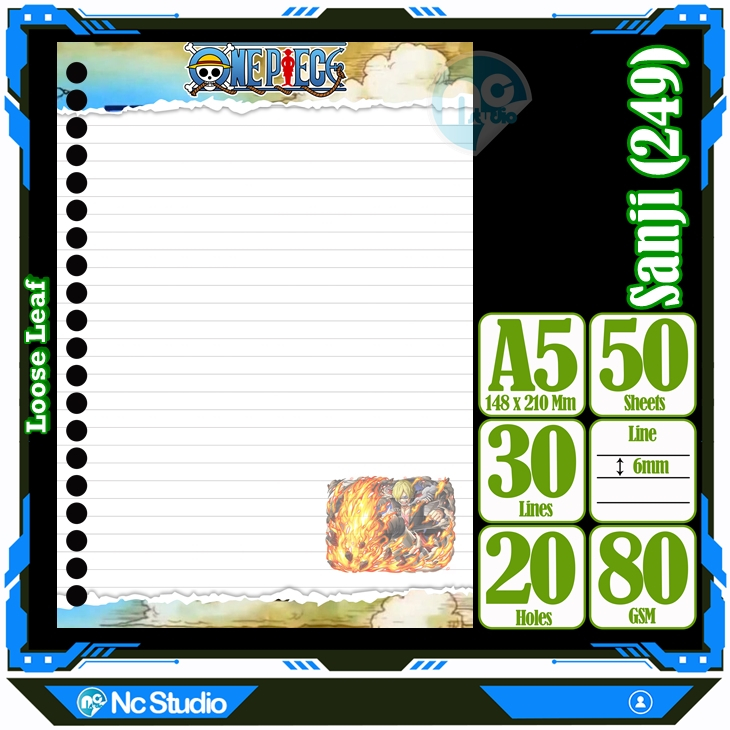 

Loose leaf Kertas binder A5 Isi 50 Lembar Polos karakter Sanji Admiral Sengoku One Piece Anime Kartun Buku Refil isi ulang Repil Vol-39