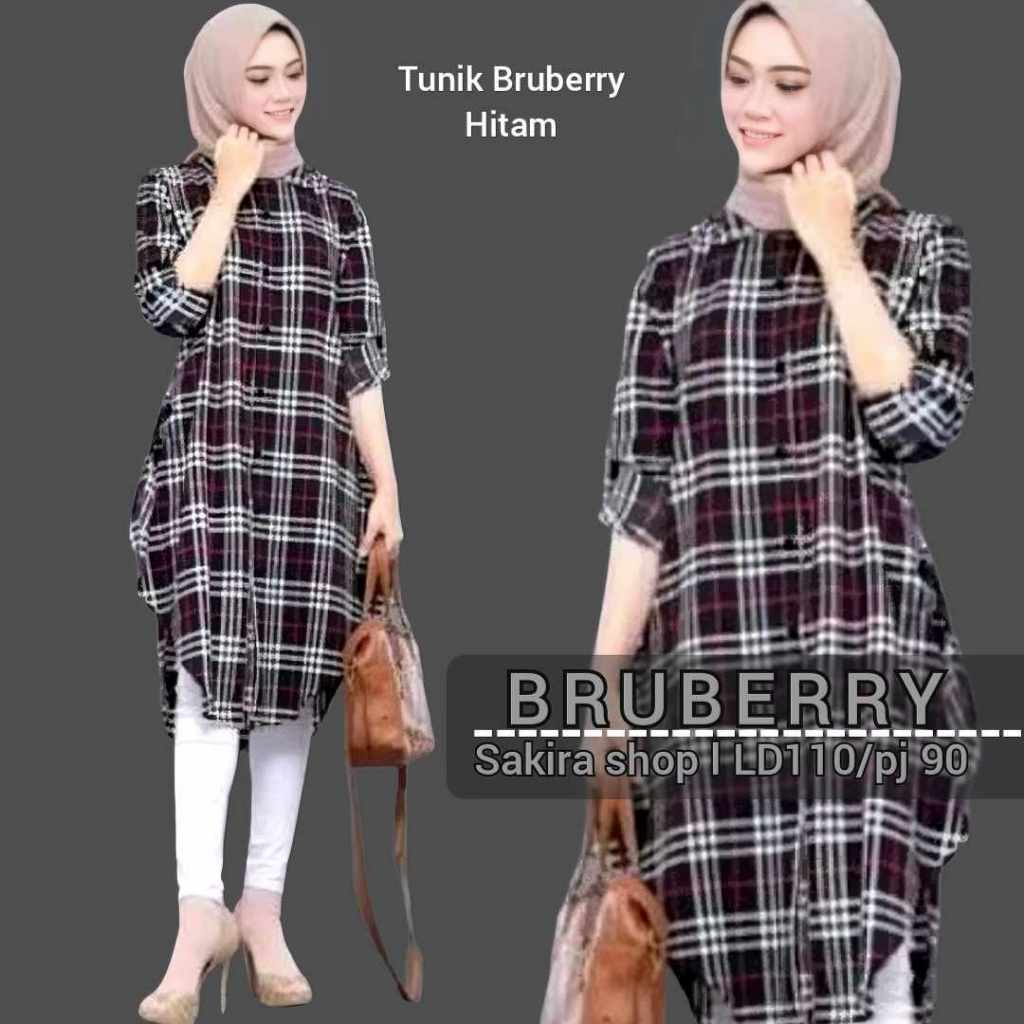 TUNIK WANITA KEMEJA MOTIF KOTAK-KOTAK BRUBERRY JUMBO XXXL XXL XL L M  / ATASAN WANITA LENGAN PANJANG