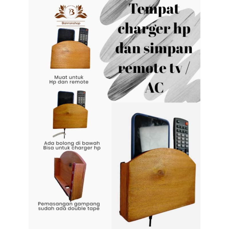 TEMPAT HP CASAN REMOTE TV AC HOLDER HP CHARGER BAHAN KAYU