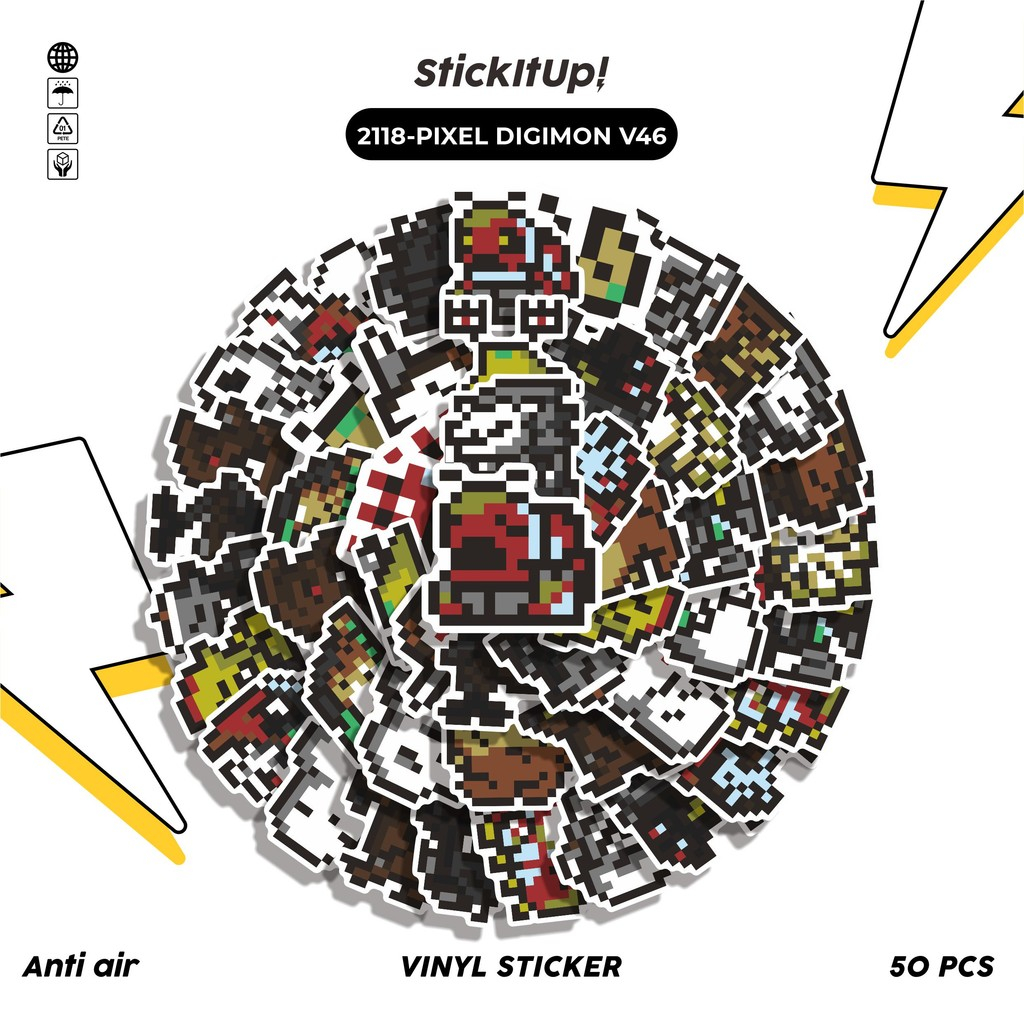 

COD✨ 50 Pcs Stiker Pack PIXEL DIGIMON V46 Lucu Aesthetic Vynil Waterproof untuk Freebies Sticker Buku Journal Casing HP Laptop