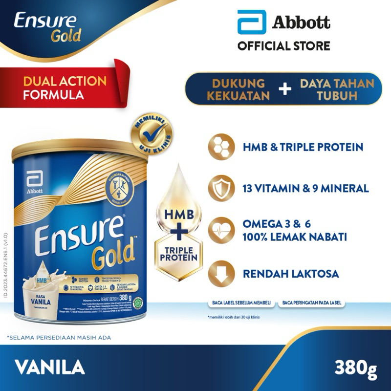 

Ensure Gold HMB Cokelat Dan Vanilla 380 g - Nutrisi Dewasa Rendah Laktosa