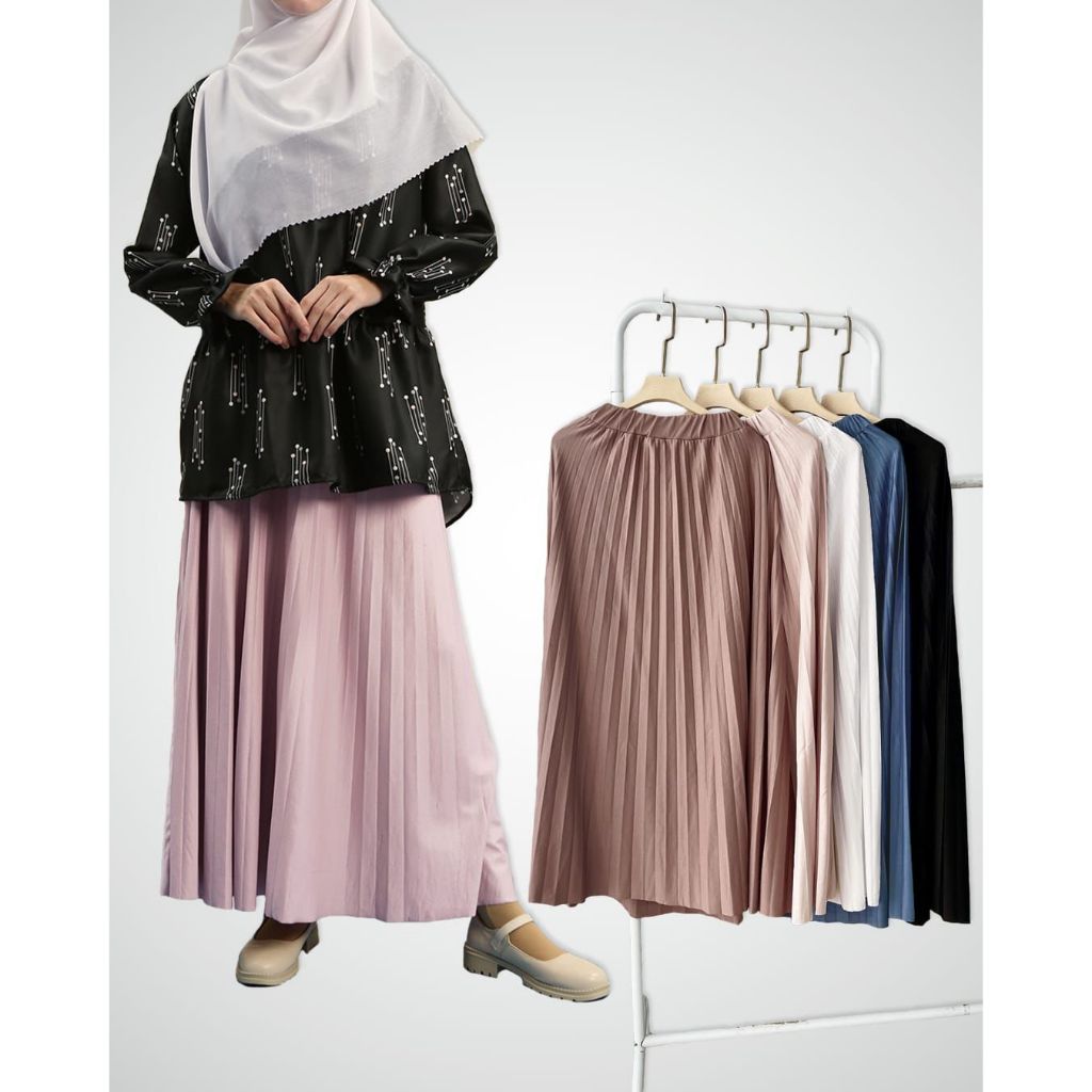 SQUADA - ROK PLISKET PREMIUM A Line Mayung 15 warna lengkap Hitam Putih Navy Pastel Coklat Milo Ijo 