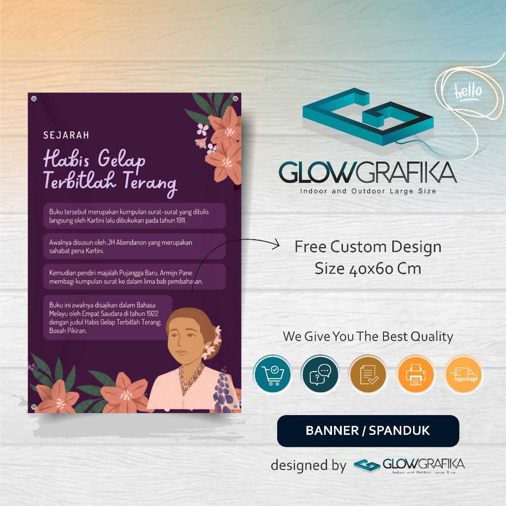 Cetak Spanduk Banner  Sejarah Buku Kartini Ilustrasi Ungu
