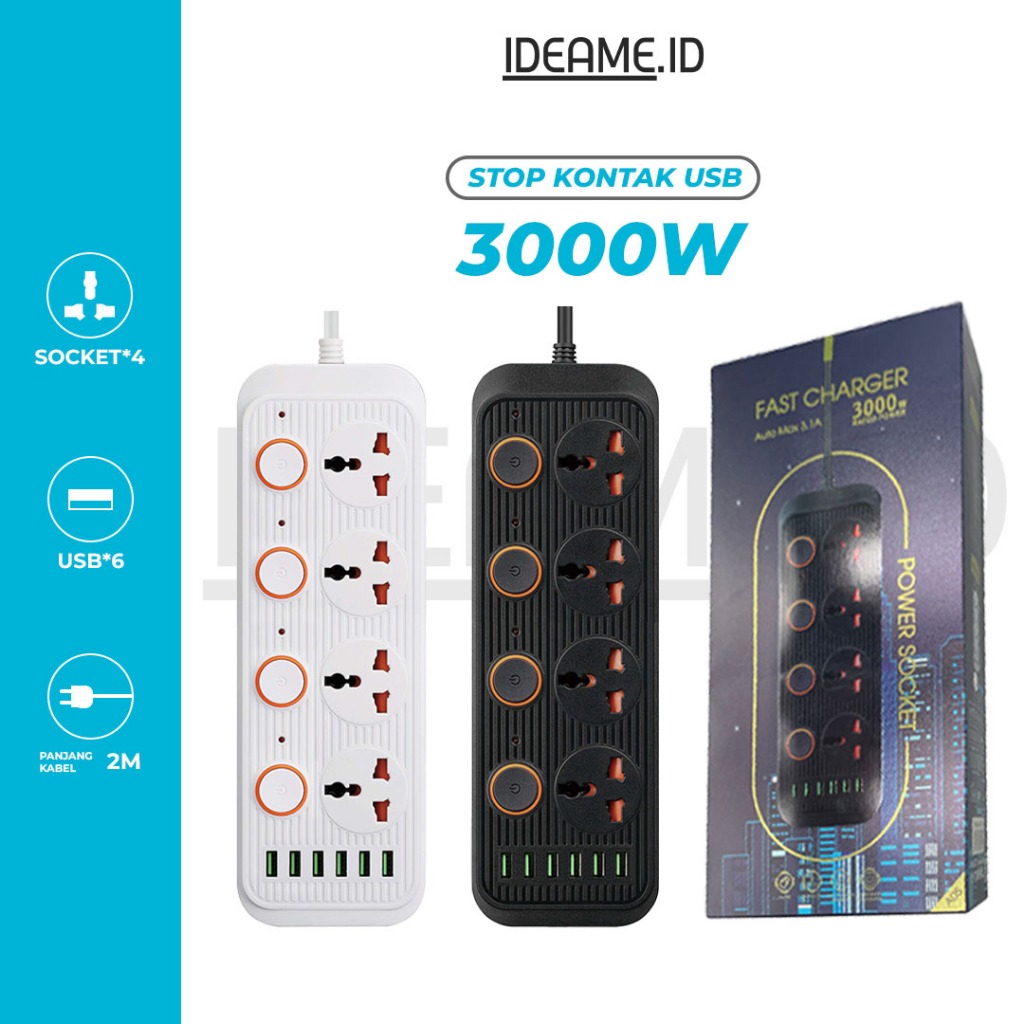 Ideame Colokan Listrik 3 Way Stop Kontak Banyak Variasi / Stop Kontak USB Colokan Panjang Power Stri