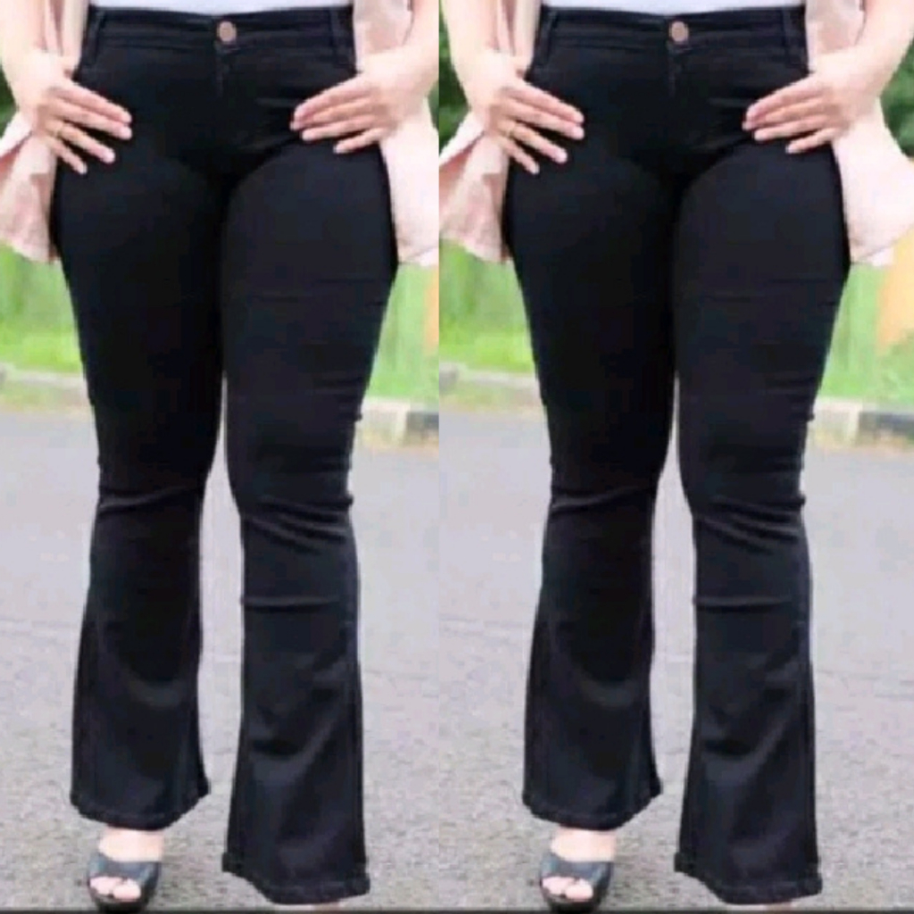 Jeans Cutbray Wanita Highwaist Jumbo Warna Hitam