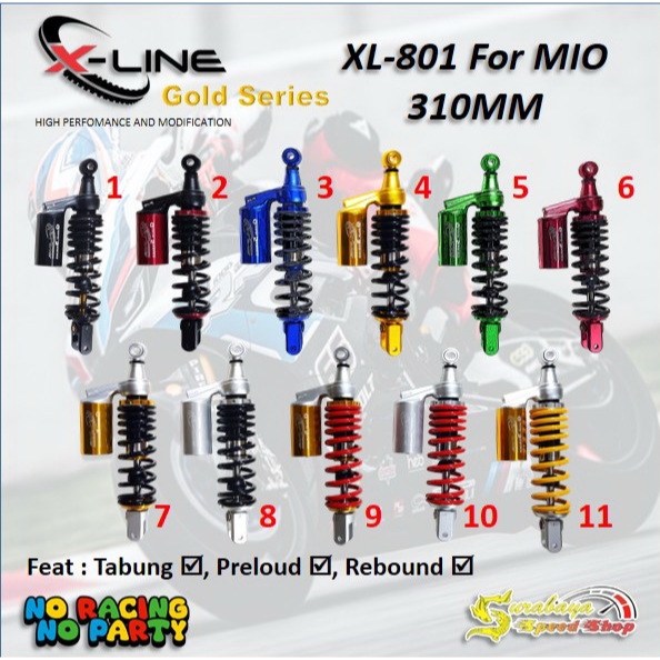 X Line Shock Shockbreaker Belakang Tabung Atas Yamaha Mio Motor Matic Tipe 801 Ukuran 310MM Original
