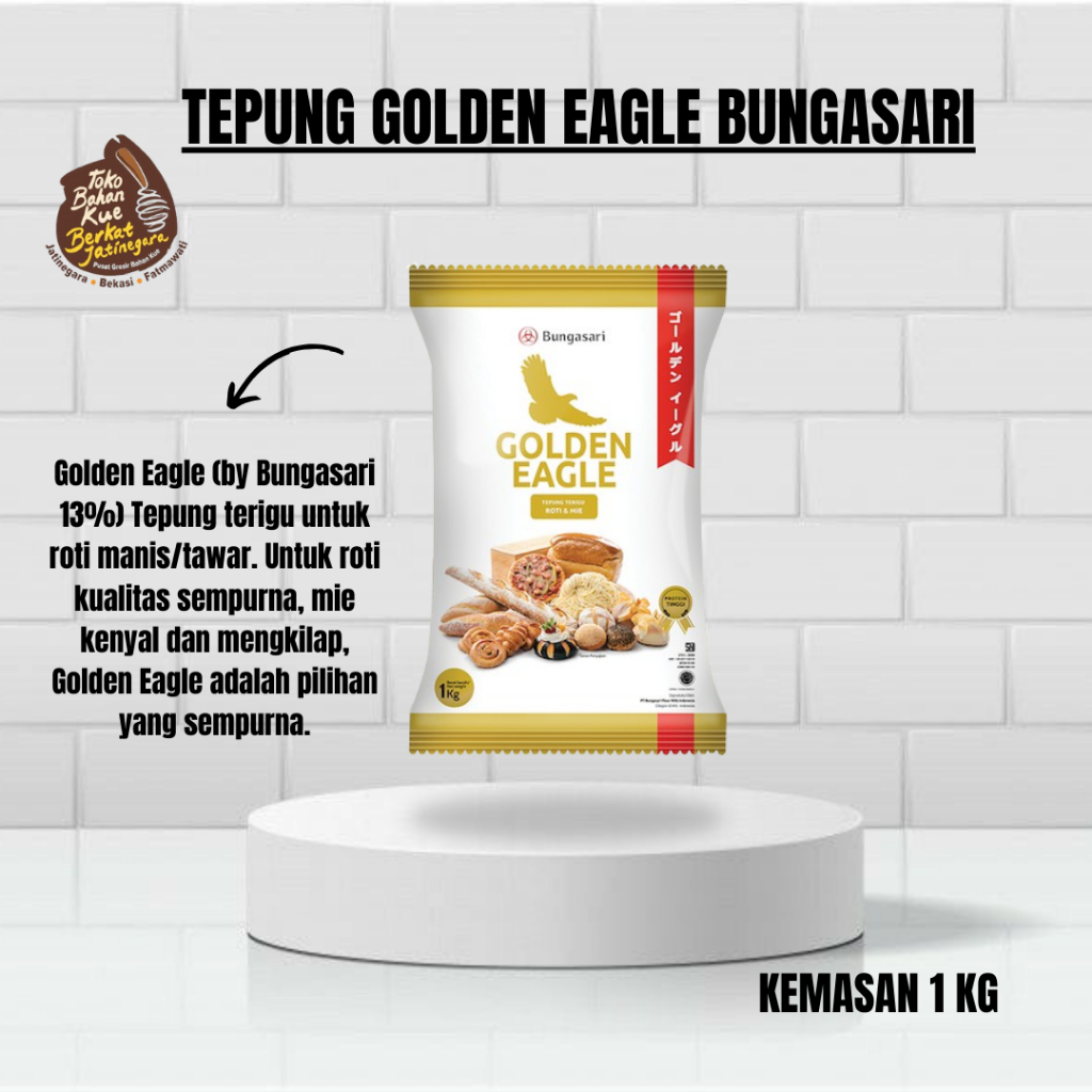 

TERIGU GOLDEN EAGLE KEMASAN 1 KG / TEPUNG TERIGU GOLDEN EAGLE BUNGASARI / TEPUNG SERBAGUNA