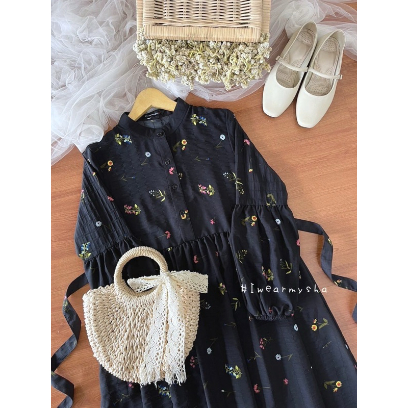 OLIVIA DRESS FLOWER BLACK IWEARMYSHA MYSHA