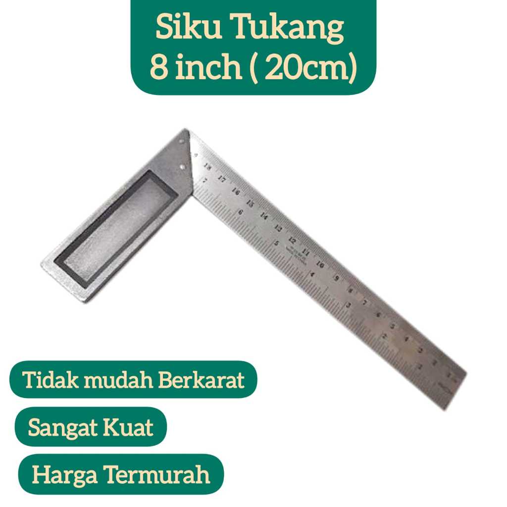Penggaris Besi Siku Sudut Tukang Grafir 8 inch 20cm Tebal