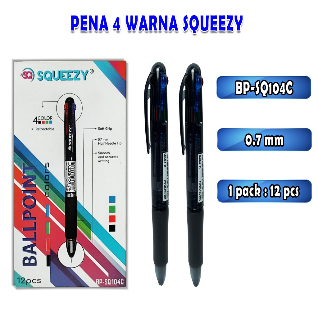 

pulpen 4 warna squeezy bp-sq104c / 1 pack / 12 pcs