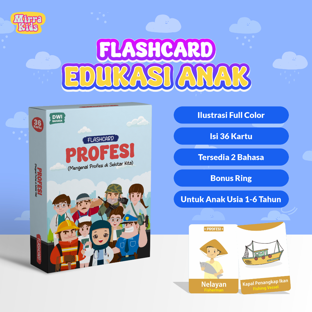 Flashcard Edukasi Anak | Mengenal Profesi | Mengenal Profesi di Sekitar Kita | Isi 36 Kartu | Kertas