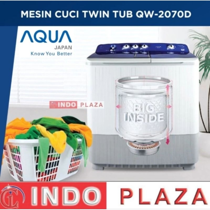 MESIN CUCI AQUA 2 TABUNG 20 Kg QW-2070D