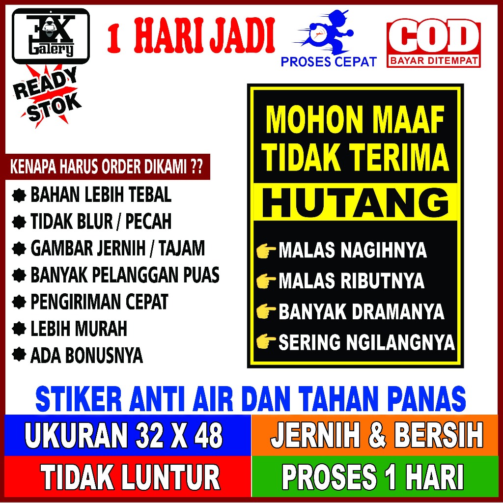 

STIKER DILARANG HUTANG, SETIKER HUTANG TAHAN AIR