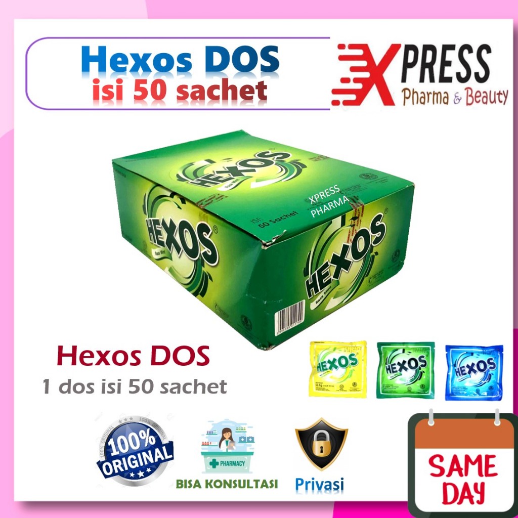 

⚡XPRESS⚡ DOS Permen Hexos isi 50 sachet Pelega Tenggorokan Sakit Dus Box Boks