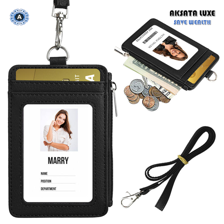 

Aksata Luxe ID Card Holder Lanyard Resleting Dokument Holder Kartu PengenaL lanyard Kantor
