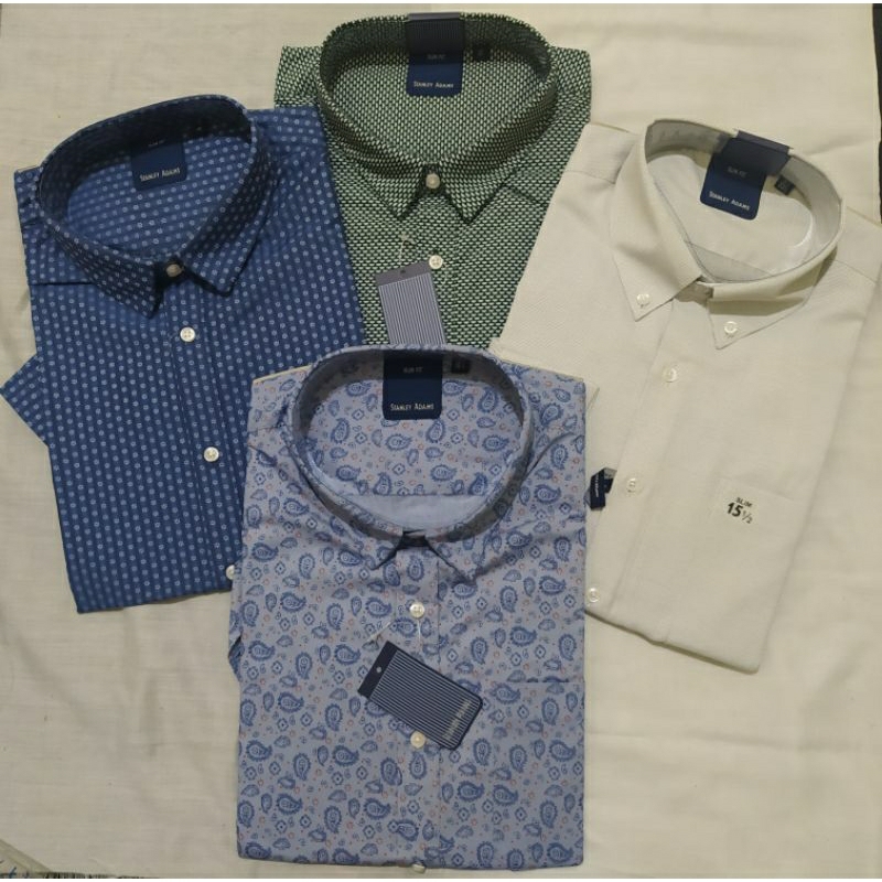 STANLEY ADAMS - KEMEJA FORMAL PRIA LENGAN PENDEK SLIM FIT SIZE 16 - 17