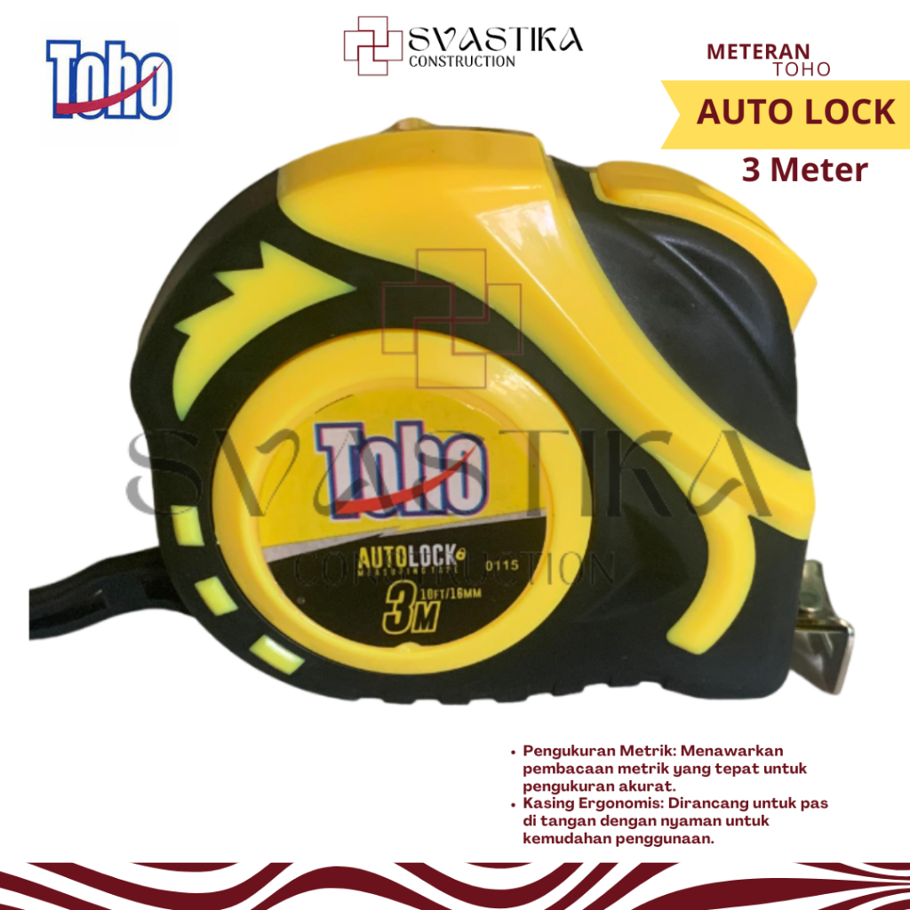 Toho Meteran Tukang Bangunan 3 meter Autolock Kuning