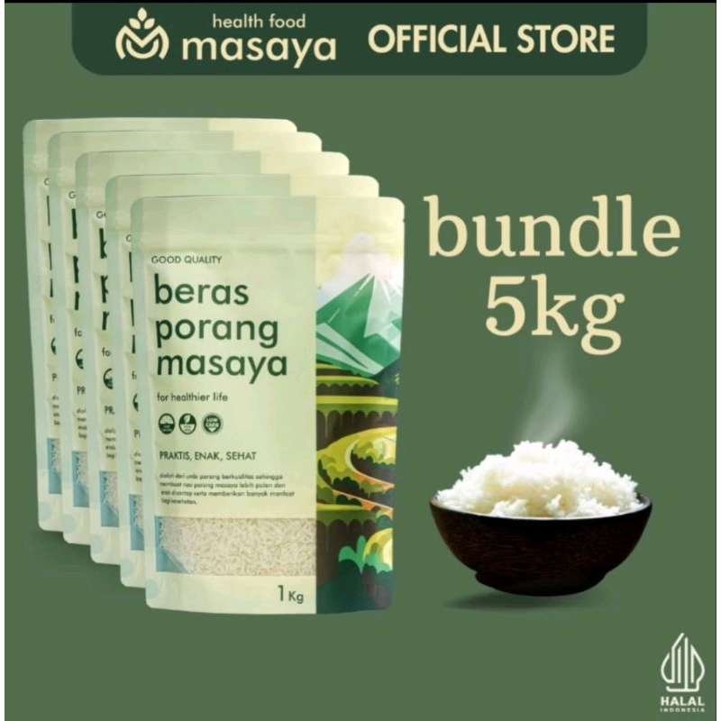 bundle 5 kg masaya beras porang-instant rice konjac-fukumi-shirataki-beras diet-beras rendah kalori-