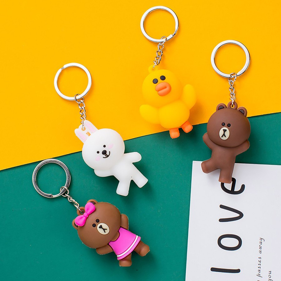 Gantungan Kunci Line Friends Keychain 3D Silikon Lucu Couple Cony Brown Choco Pita Rubber Doff Hadia