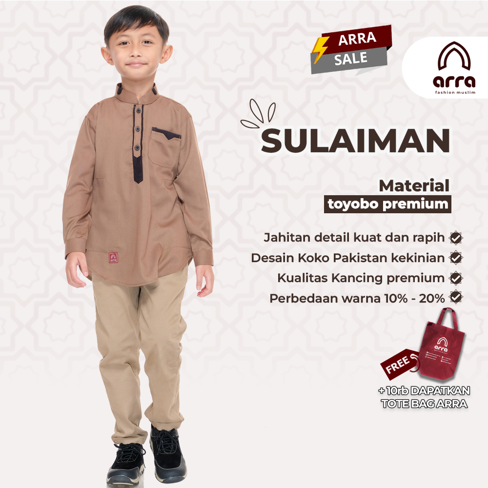 Arra Sulaiman Baju Koko Anak Laki Laki Lengan Panjang Bahan Toyobo Premium Size S M L XL XXL Warna Maroon , Mustard , Coklat , Navy , Hitam (Grosirbajukoko)