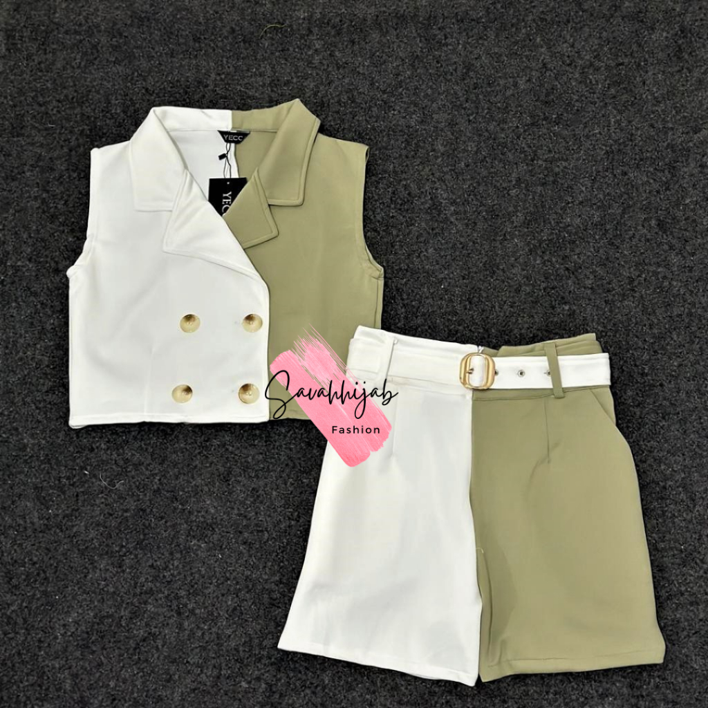 AMBER VEST ROMPI + SHORT PANTS TWO TONE / WOMAN VEST SET