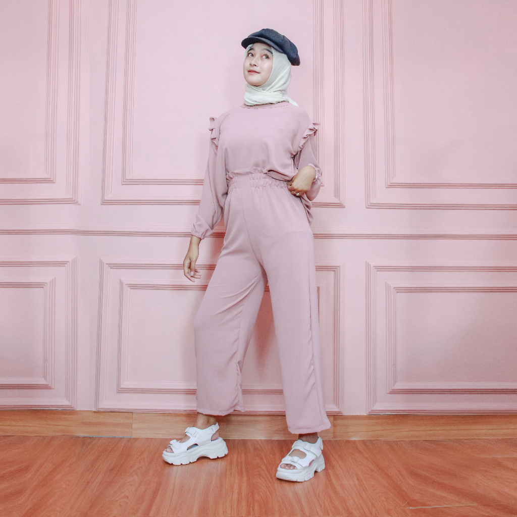 Setelan Wanita Set Nadia Cringkle Premium ( Atasan+Pants )