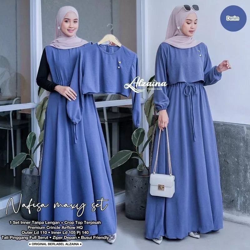 GAMIS NAFISA ATASAN PISAH BAHAN CRINKLE AIRFLOW PREMIUM / NAFISA MAXY / OUTER CROP SETELAN GAMIS POL