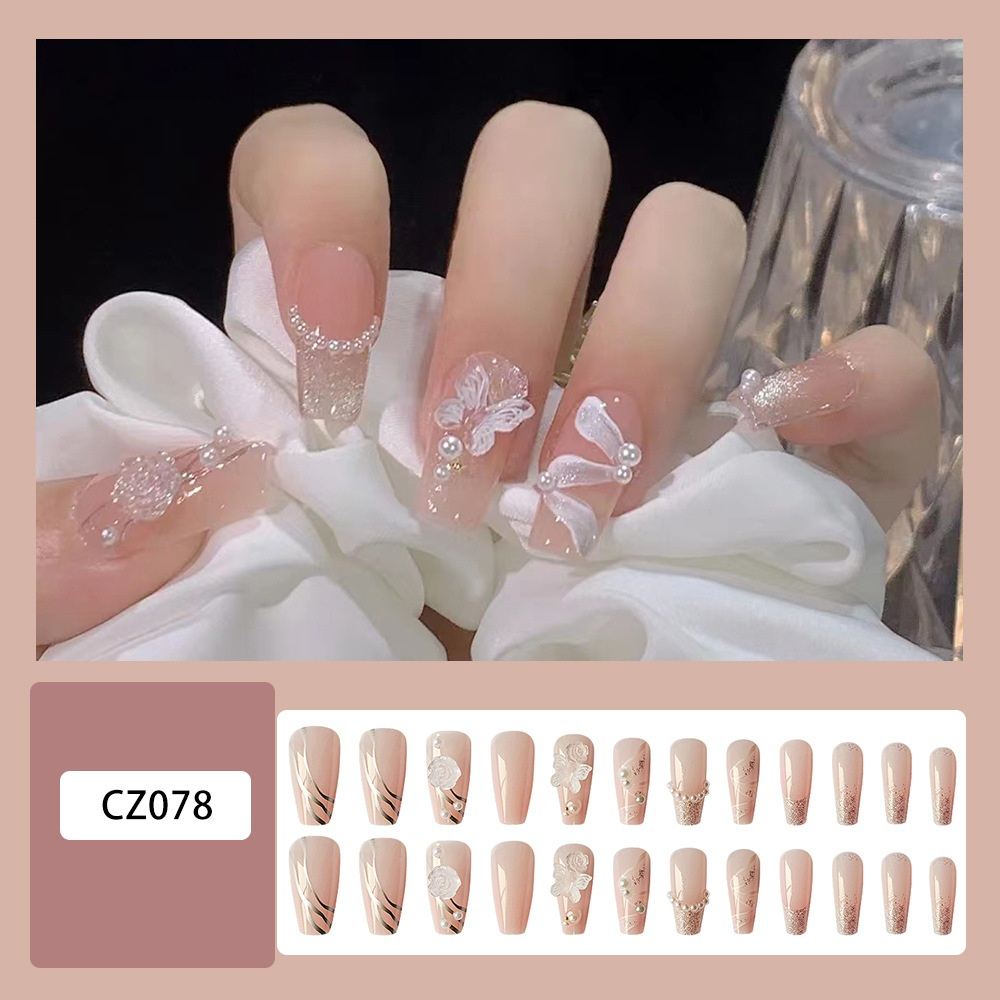 24 Pcs Kuku Palsu Free Lem / Kuku Palsu 3D / Fake Nail Art / Kuku Palsu Panjang Mewah CZ SERIES
