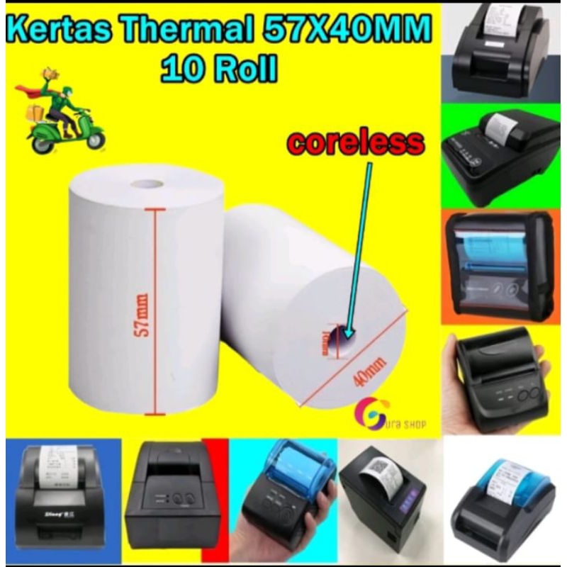 

Kertas thermal 58x40mm paket 10 Roll coreles/full Kertas