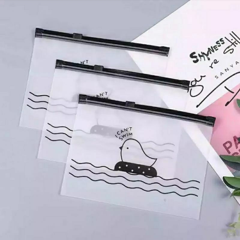 

RD Zipper Bag Organizer Transparan Doff Motif Bunga Daisy Pouch Masker Transparan Karakter Little Chick Zipper Lock Tempat Pensil Wadah Kosmetik Masker Serbaguna