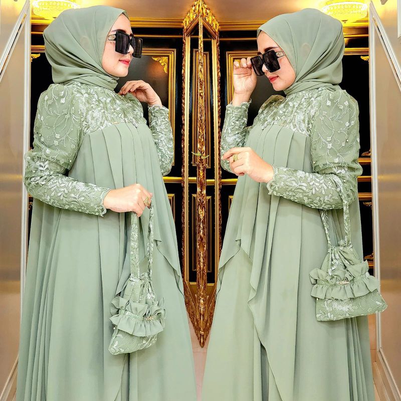 livina gaun pesta simple dress kondangan polos brukat gamis ceruty