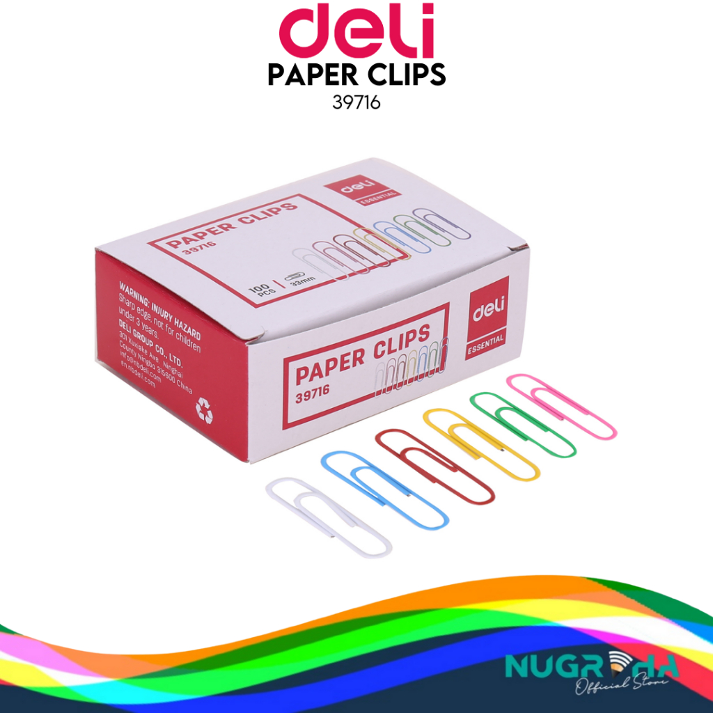 

Deli | Klip Kertas (Paper Clips) 33 mm | 1 Box 100 pcs | E39716
