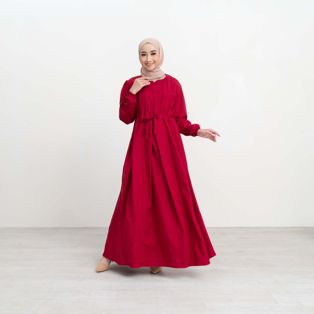 Gamis Melia Dress Menyusui Polos Lengan Panjang Wudhu Frienndly Baju Homey Dress OOTD Casual Daily-7