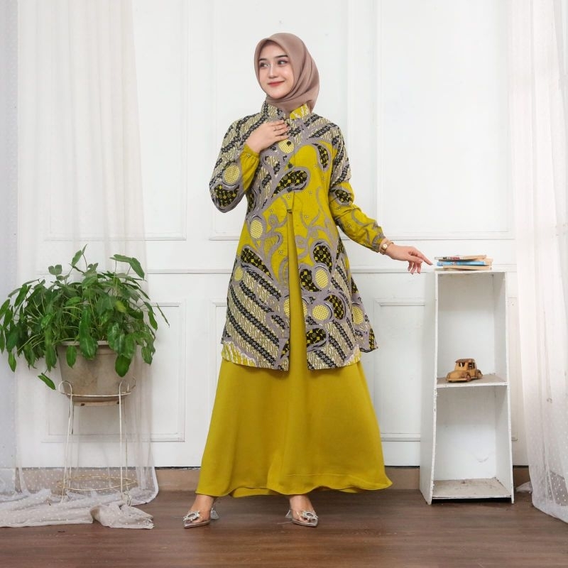 Gamis Batik  Premium Kombinasi 3 Warna