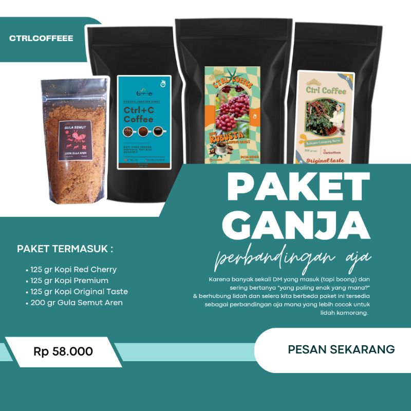 PAKET LENGKAP KOPI ROBUSTA LAMPUNG BARAT (PETIK MERAH, PREMIUM, ORIGINAL & GULA SEMUT AREN)