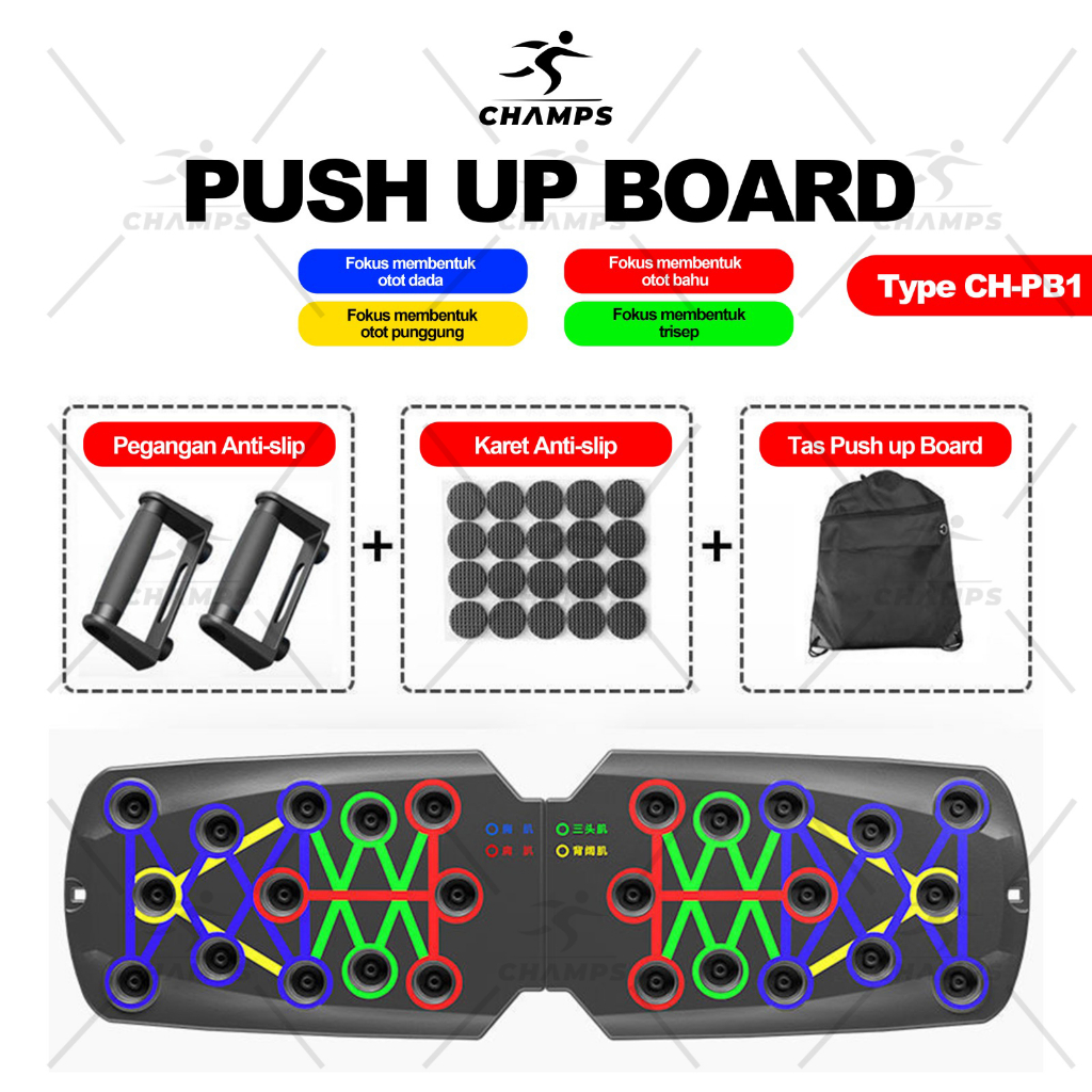 CHAMPS alat bantu untuk Push Up Board Push Up Stand Bar Alat Bantu Push Up Bar Olahraga Fitness Pegangan Push Up