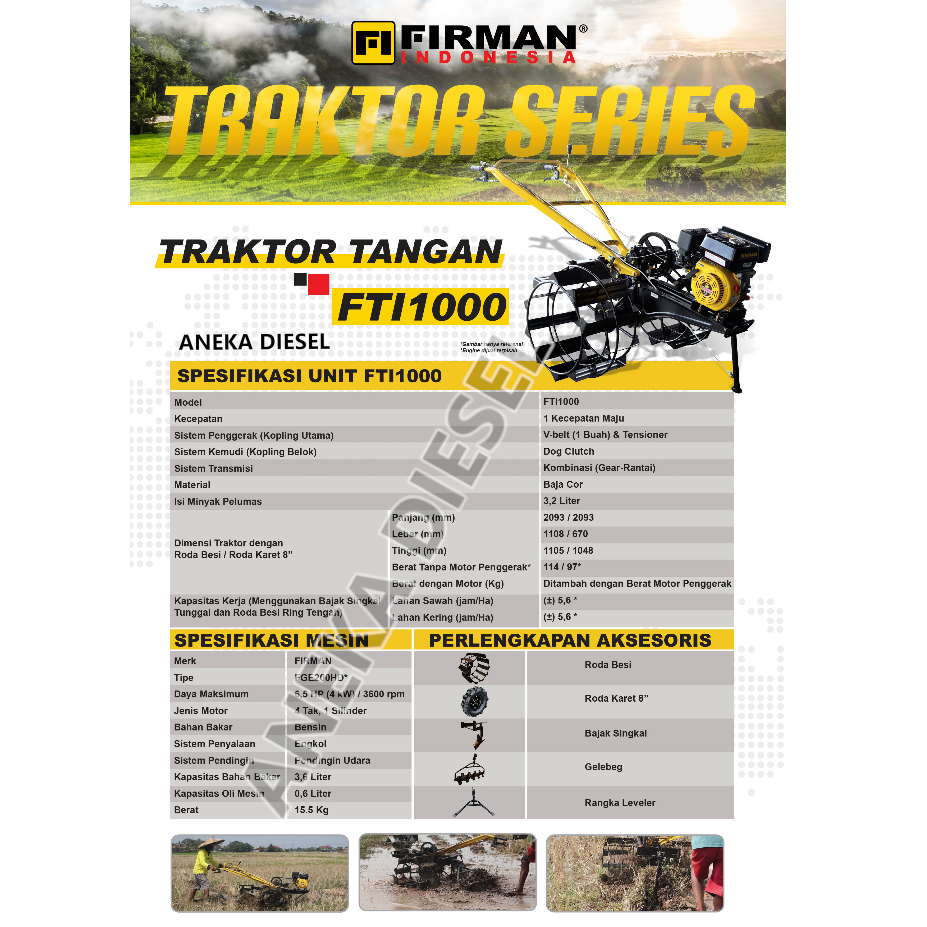 Mesin Bajak Traktor Capung Sawah Bensin FIRMAN FTI 1000 Cultivator Tiller Machine FTI 1000 FIRMAN