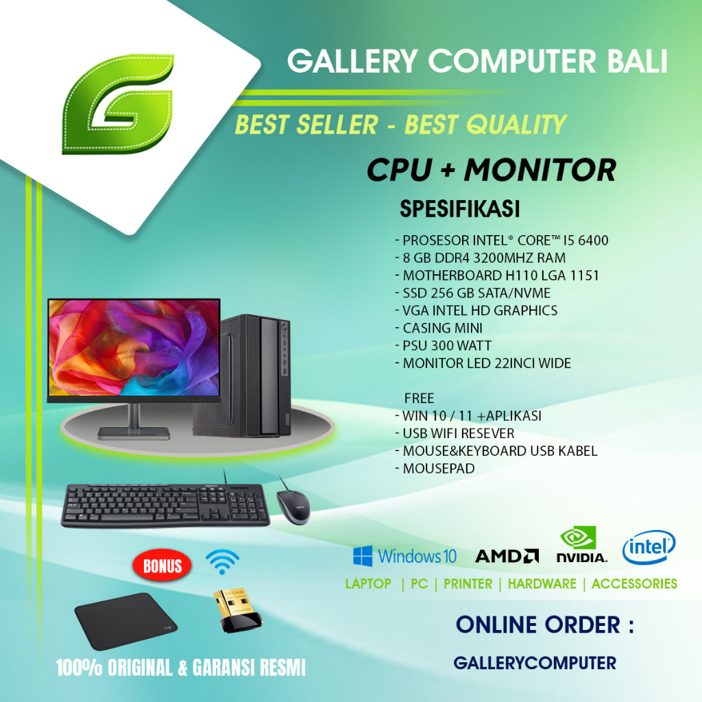 ( cpu dan monitor 22inci ) komputer pc rakitan intel core i5 gen6