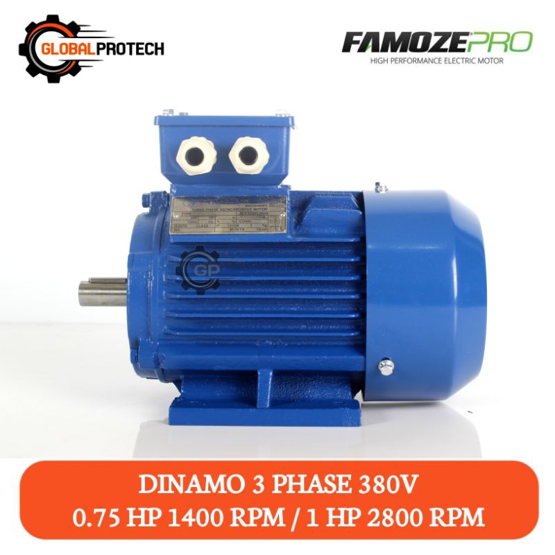 Dinamo Listrik 0,75 HP 1400 RPM / 1 HP 2800 RPM Famoze Pro 3 Phase 380V Tipe Y3 Body Besi Cor Elektr