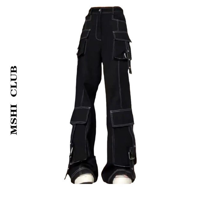 COD##vintage Boyfriend Cargo Pants Jeans/Cargo Pants hitam (Multipocket, Tactical, Military & Basic)