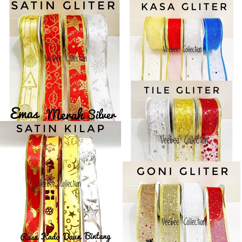 

Pita roll natal 4cm /christmas ribbon/ pita hias hampers pohon natal