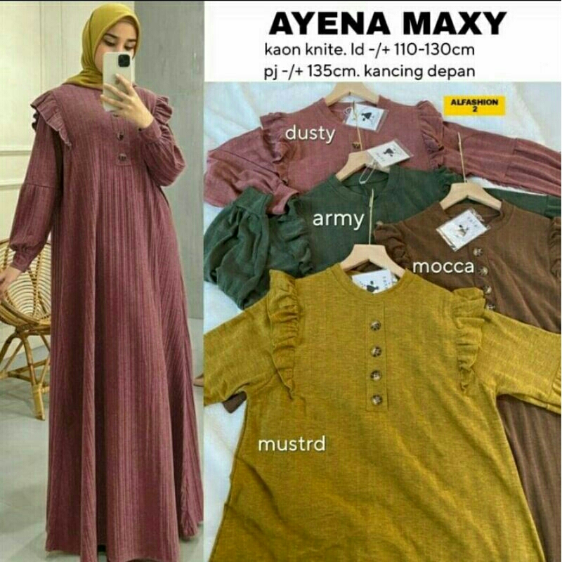 Ayena Maxi dress cewek warna dusty pink hijau army mocca kuning mustard gamis bahan Kaos knite impor