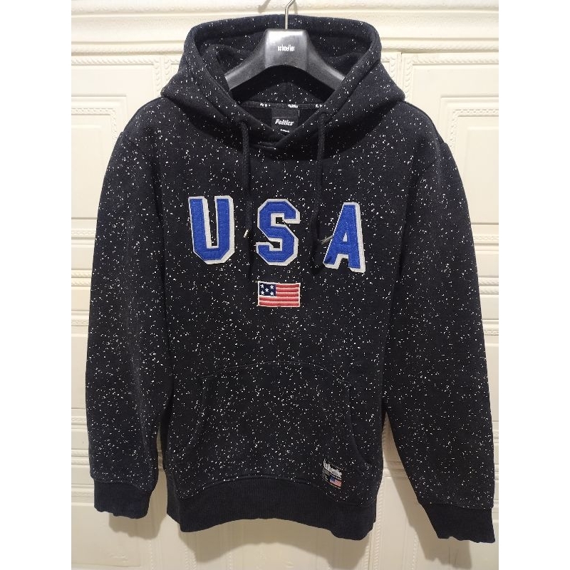 Hoodie Pria Hitam bermotif -  tulisan USA