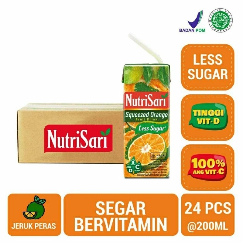 

Nutrisari Squeezed Orange Less Sugar 200ml / Ready To Drink NutriSari 200 ml / Minuman Rasa Buah Jeruk RTD