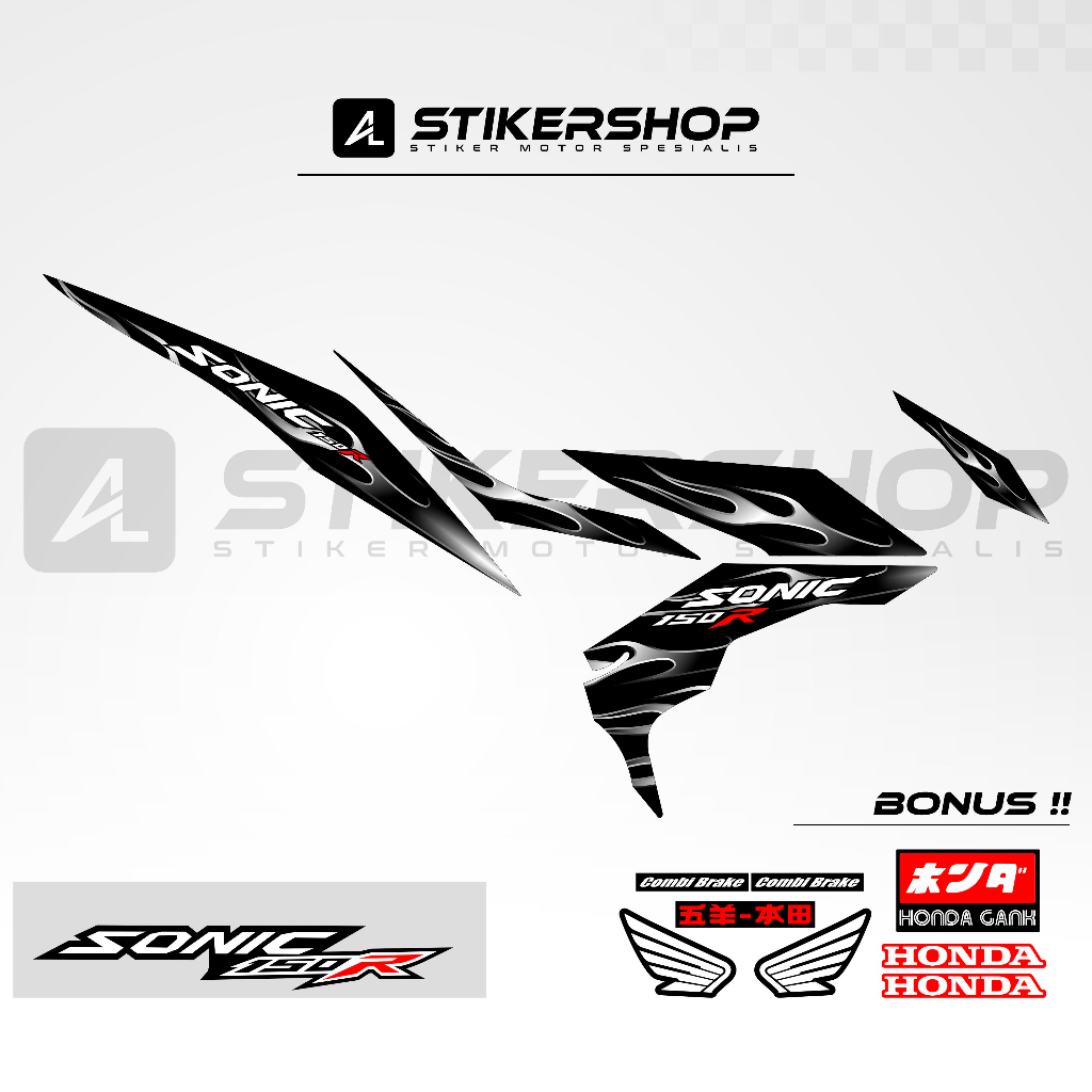 STRIPING SONIC 150 R GRAFIS VARIASI FIRE DASAR HITAM  004