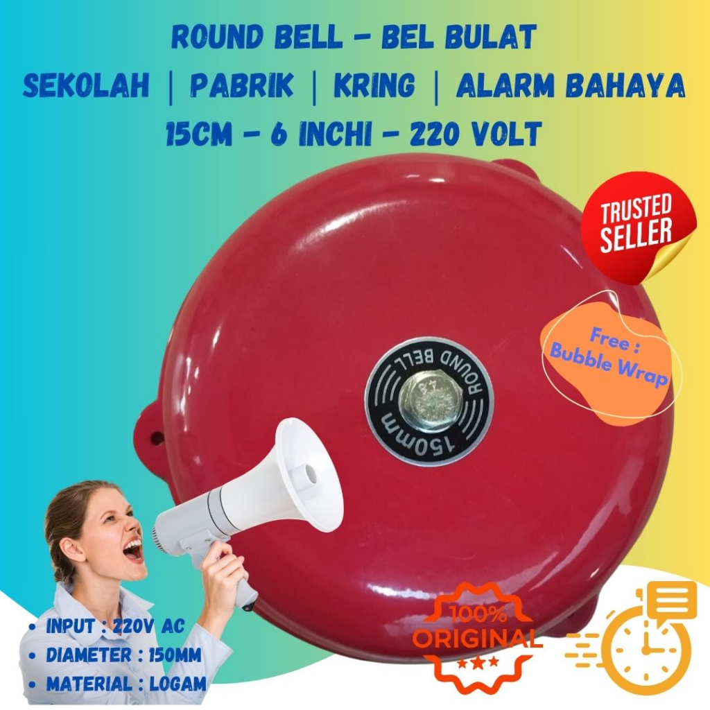 Bel Round Bulat Nyaring Sekolah Pabrik Alarm Bahaya 6 Inch 150mm 220V