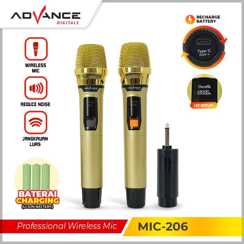 mic wireless advance 206 dapat 2 mic plus batrai cas