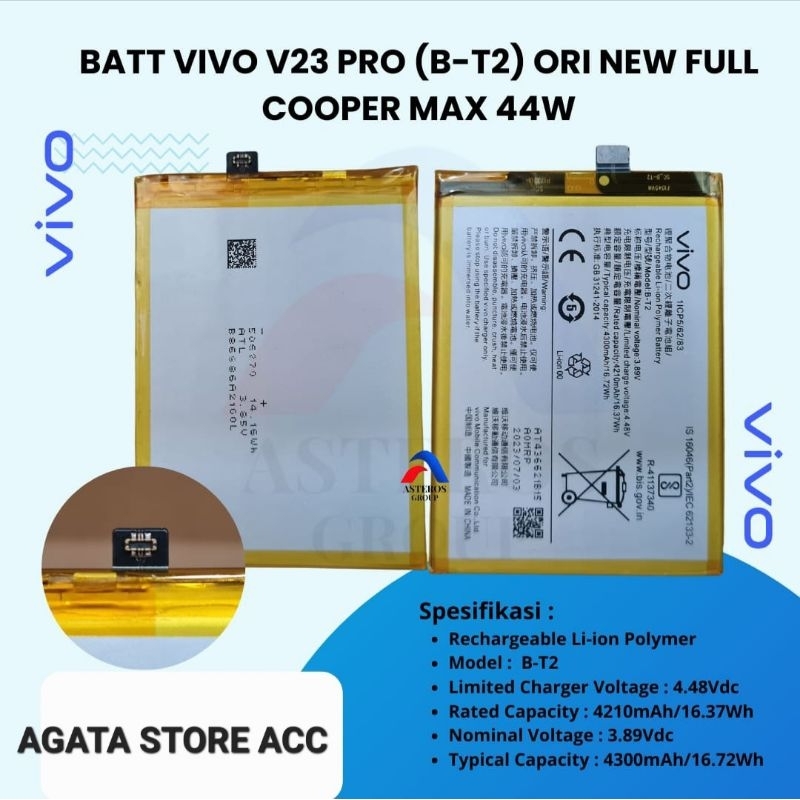 Baterai Batre Vivo V23 Pro ( B-T2 ) Ori new Battery Vivo V23 Pro BT2 Ori New 44W