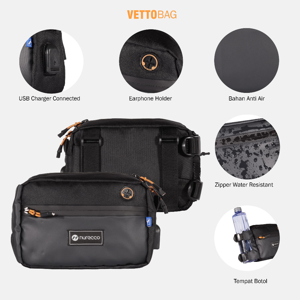 Nurecco Tas Slempang Vetto Multifungsi Tas Usb Tad Selempang Pria Slingbag Laki2 Dewasa Slingbah Cow