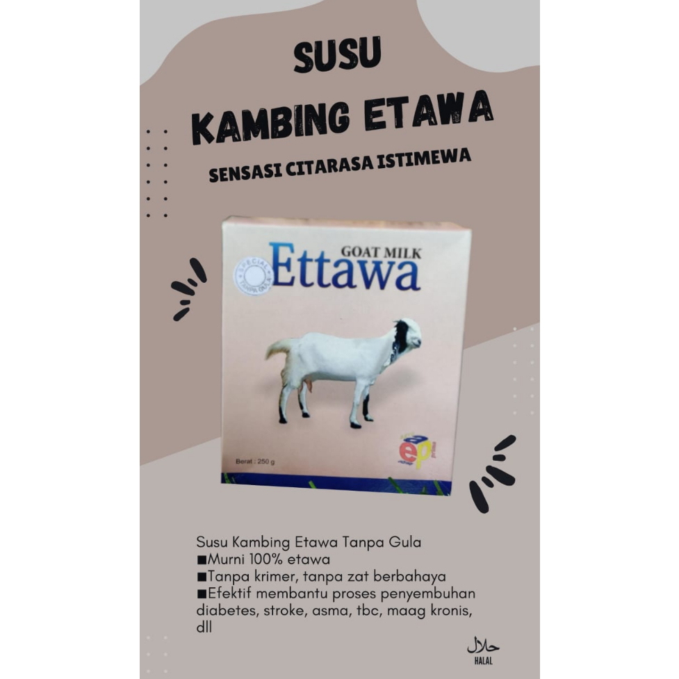 

susu kambing etawa original 100%, tanpa gula (cocok utk penderita diabetes, stroke, TBC, maag kronis)